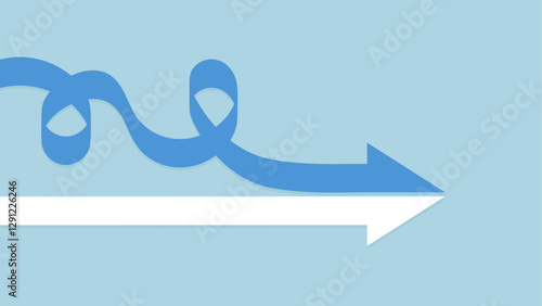 Two arrows, one straight and one looping, meet and merge into one. Different paths that come together.