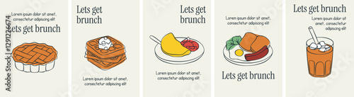 Brunch designs with minimal line art, featuring playful dishes for a cheerful visual appeal.