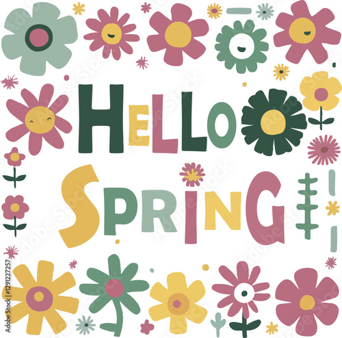  hello spring lettering floral background 