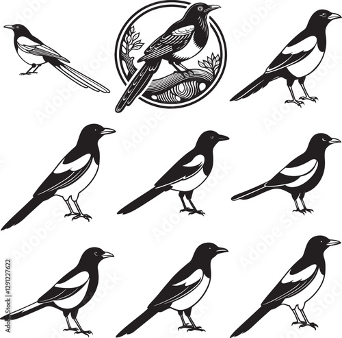 Wallpaper Mural Line art vector illustration bird set image  Torontodigital.ca