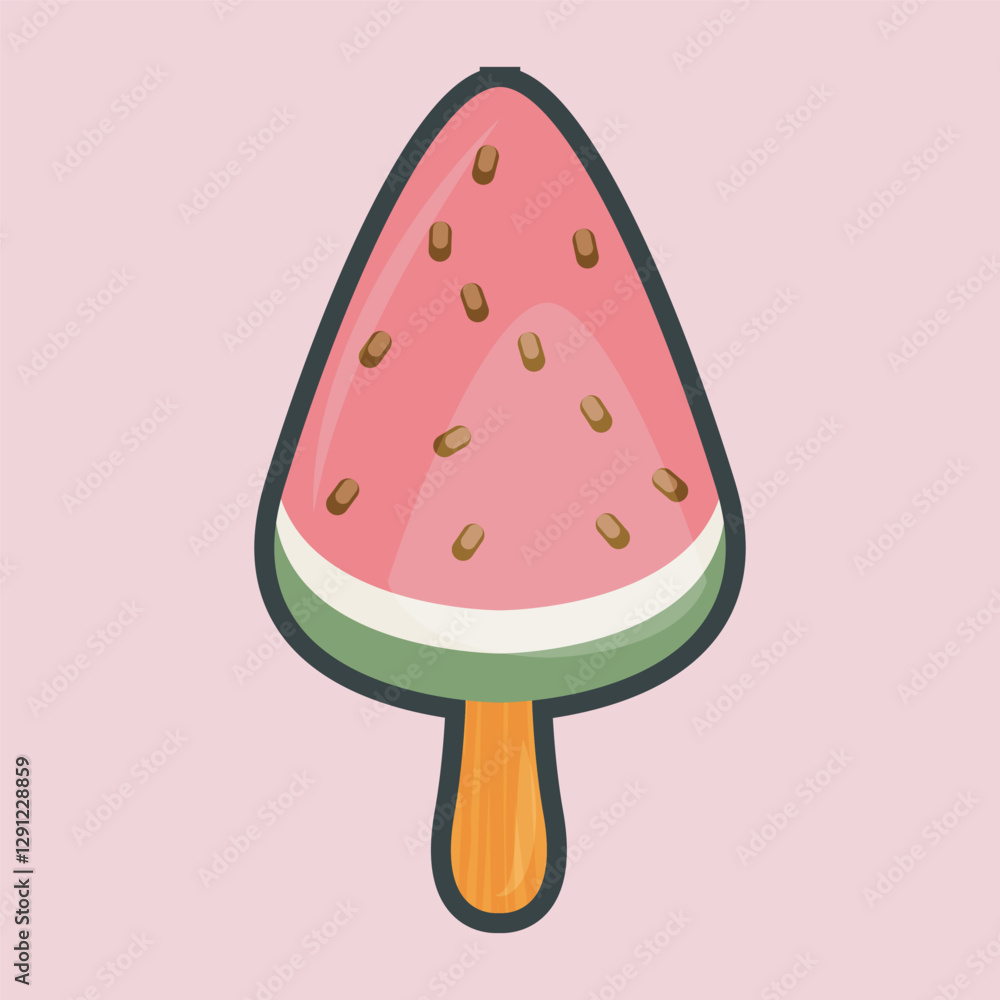 watermelon ice cream popsicle with outline flat vector design. watermelon ice cream popsicle with outline flat vector design.
