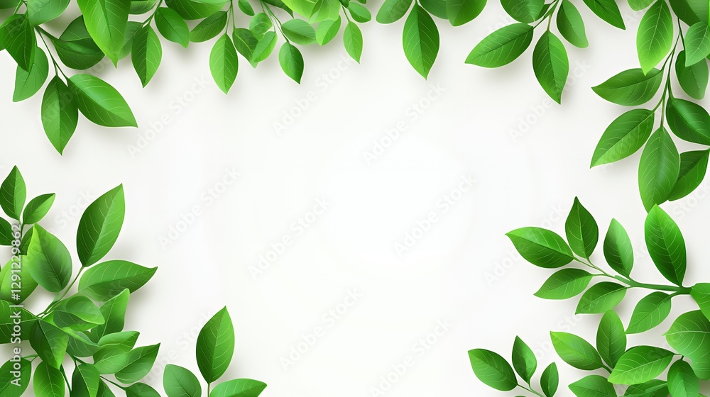Green Leaves Frame on White Background Green Leaves Frame on White Background