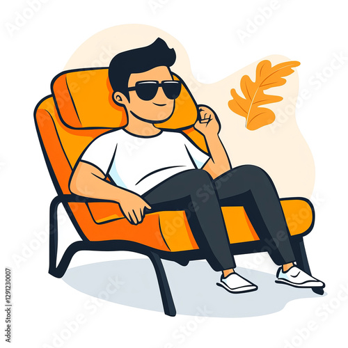  cartoon-style illustration of man sitting on a chair