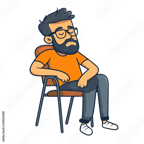  cartoon-style illustration of man sitting on a chair