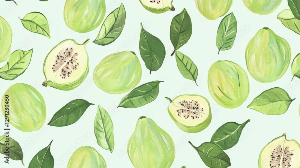 Delicate Watercolor Green Fruits and Leaves Seamless Pattern Delicate Watercolor Green Fruits and Leaves Seamless Pattern