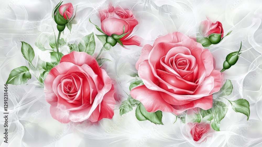 Fototapeta premium Stunning Red Rose Artwork - Delicate Floral Design for Home Decor