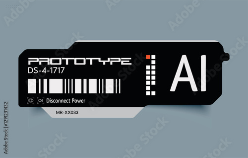 Cyberpunk decal. Futuristic Artificial Intelligence Label AI Prototype with Digital Elements.