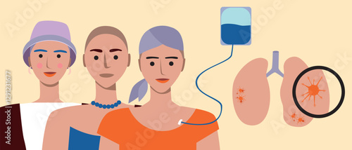 Cancer patients silhouettes and cancer ribbon, silhouette vector stock illustration with unidentifiable people together as a template with space for text or copy space
