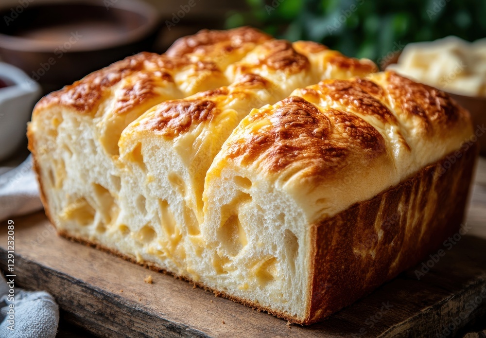 Freshly Baked Golden Bread Loaf with Crispy Crust and Soft Interior Served on Rustic Wooden Board Freshly Baked Golden Bread Loaf with Crispy Crust and Soft Interior Served on Rustic Wooden Board