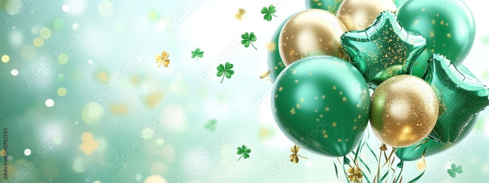 Festive Green and Gold Balloons with Four-Leaf Clovers for a Vibrant St. Patrick's Day Celebration Festive Green and Gold Balloons with Four-Leaf Clovers for a Vibrant St. Patrick's Day Celebration