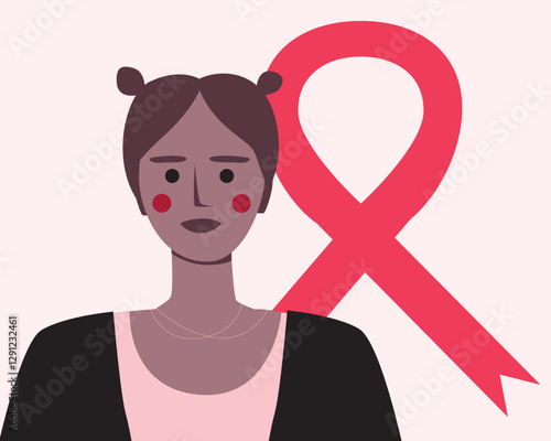 Cancer patients silhouettes and cancer ribbon, silhouette vector stock illustration with unidentifiable people together as a template with space for text or copy space