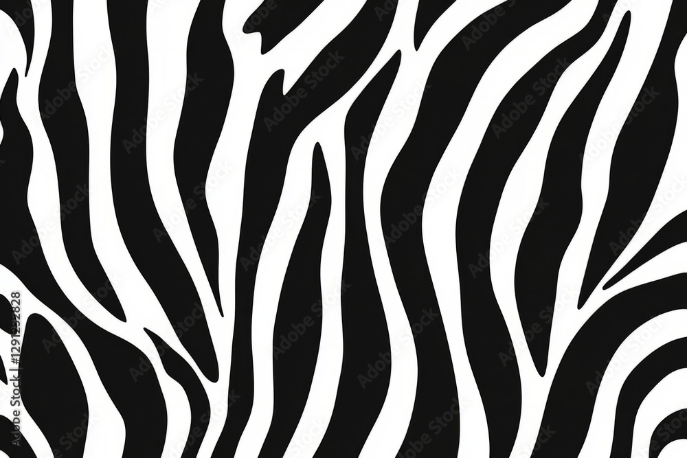 Illustration of a bold black and white zebra print pattern with high contrast, creating a striking and modern aesthetic. The organic, flowing lines mimic nature while maintaining a fashionable and Illustration of a bold black and white zebra print pattern with high contrast, creating a striking and modern aesthetic. The organic, flowing lines mimic nature while maintaining a fashionable and
