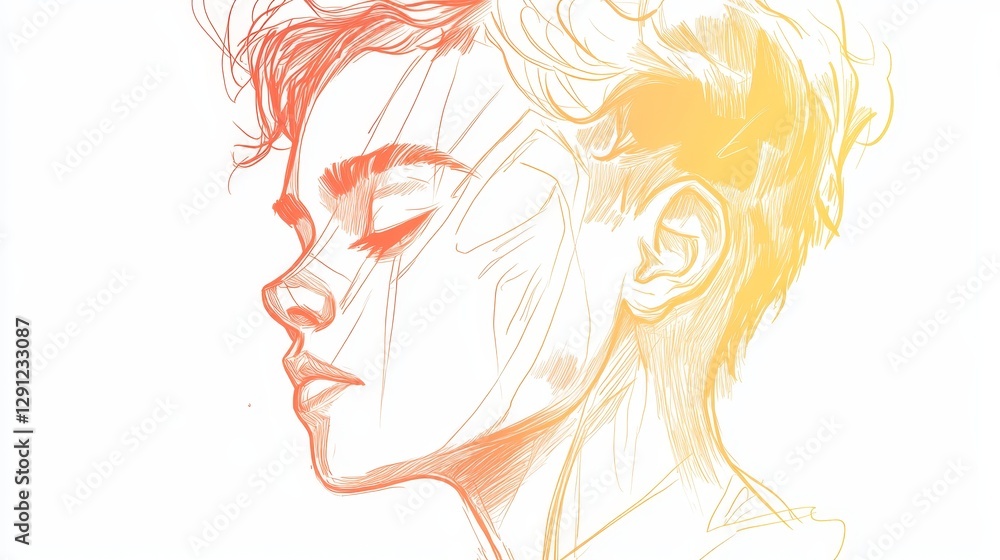 Abstract artistic portrait of a young person with colorful pencil sketch style Abstract artistic portrait of a young person with colorful pencil sketch style