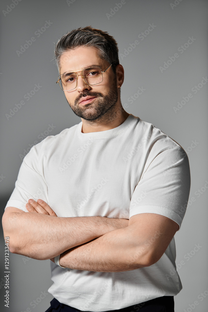 Creative portrait of a man capturing the essence of modern photography in a studio setting Creative portrait of a man capturing the essence of modern photography in a studio setting