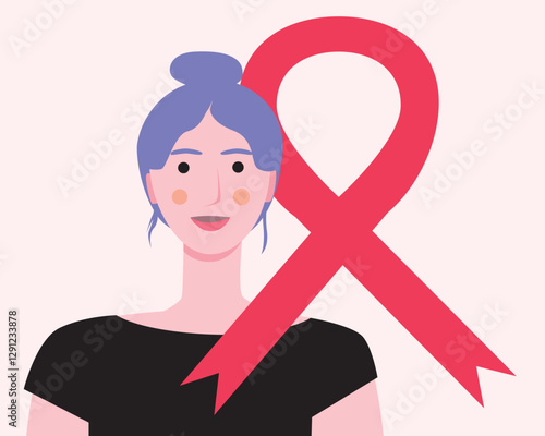Cancer patients silhouettes and cancer ribbon, silhouette vector stock illustration with unidentifiable people together as a template with space for text or copy space