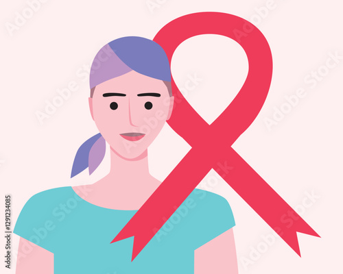 Cancer patients silhouettes and cancer ribbon, silhouette vector stock illustration with unidentifiable people together as a template with space for text or copy space