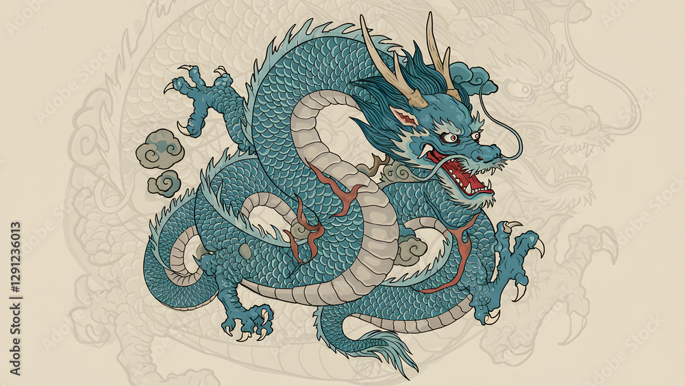 Fototapeta premium The Majesty of the Traditional Blue Dragon