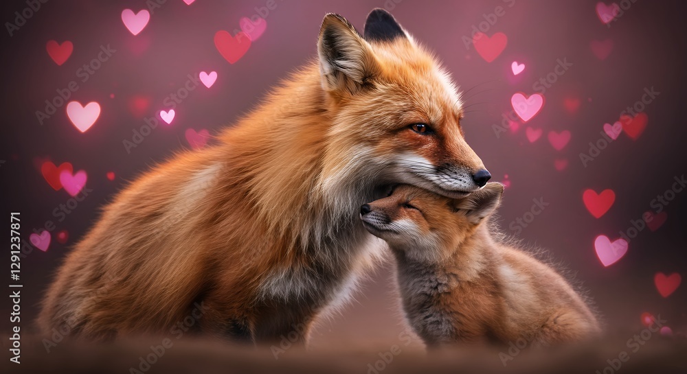 Obraz premium Mother fox lovingly embraces her cub in a heartwarming scene