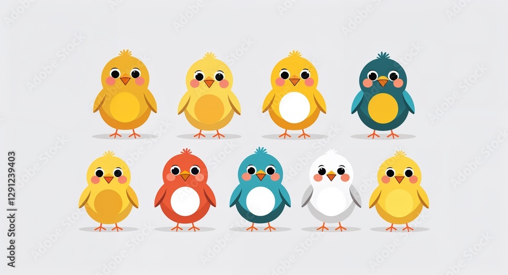 Fototapeta premium Set bundle of chick finch minimalist childish style illustration on plain white background