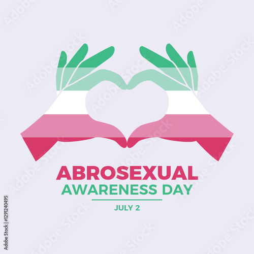 Abrosexual Awareness Day poster vector illustration. Hand heart gesture abrosexual pride flag icon. LGBT abrosexual love hands symbol. Template for background, banner, card. 2 July. Important day