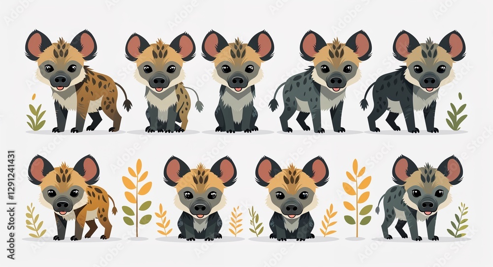 Obraz premium Set bundle of hyena minimalist childish style illustration on plain white background