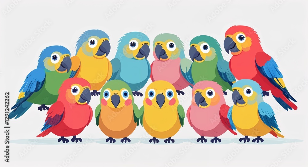 Fototapeta premium Set bundle of parrot minimalist childish style illustration on plain white background