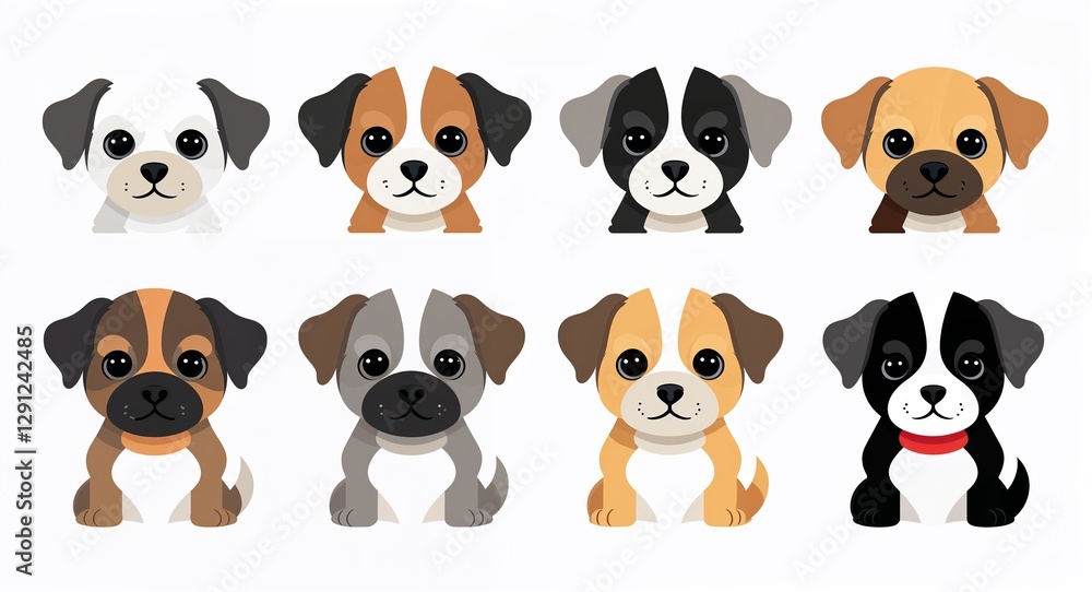 Set bundle of puppy minimalist childish style illustration on plain white background Set bundle of puppy minimalist childish style illustration on plain white background