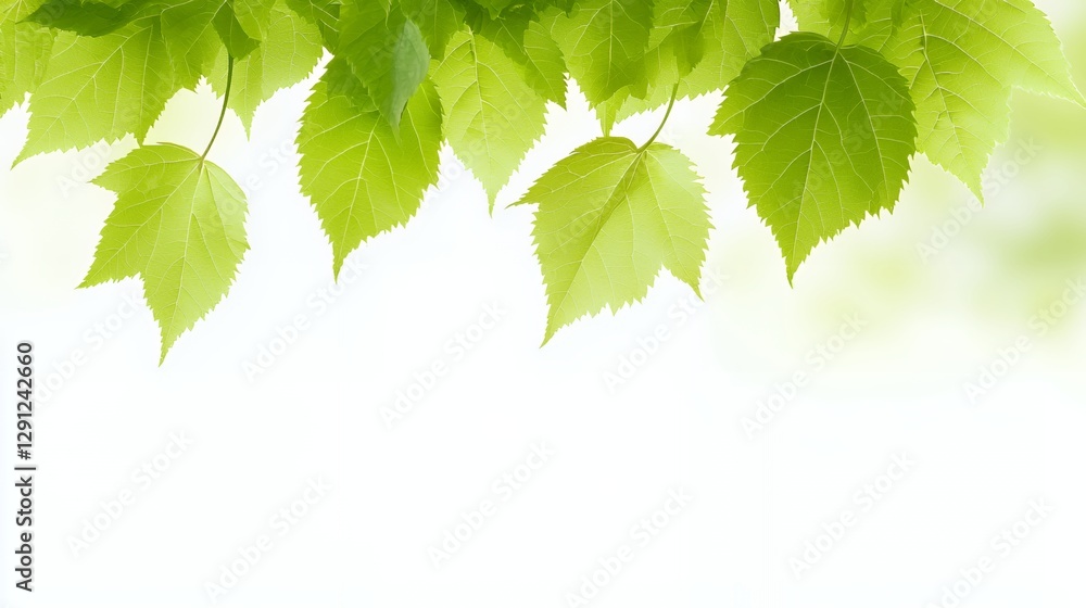 Bright Green Leaves on White Background Soft Focus Bright Green Leaves on White Background Soft Focus