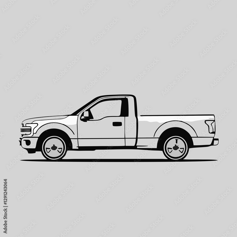 Fototapeta premium Black PICKUP, side view, clean lines, minimalist vector.