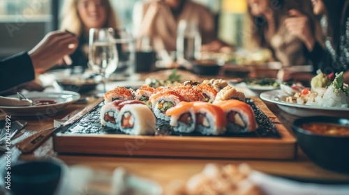 delicious sushi platter at a restaurant gathering photo