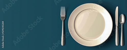 Knife, Fork, Spoon: Flat Style Cutlery Logotype with Plate Silhouette - Vector Illustration