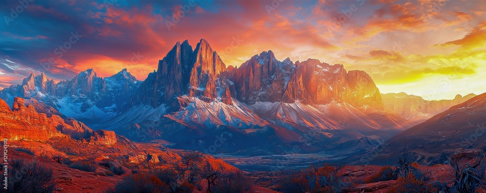 Obraz premium Evening Blue Dolomite Mountains: A Beautiful Landscape in Autumn Hours