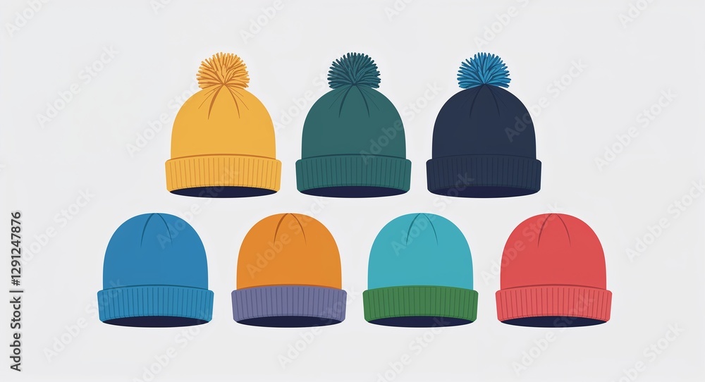 Fototapeta premium Set bundle of beanie minimalist childish style illustration on plain white background