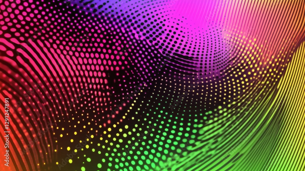 Vibrant Abstract Digital Art with Colorful Dots and Wavy Lines in Gradient Background Vibrant Abstract Digital Art with Colorful Dots and Wavy Lines in Gradient Background