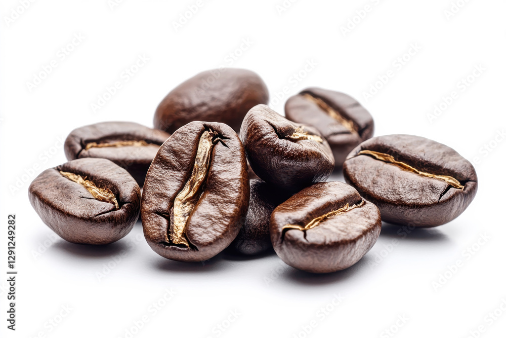 Obraz premium Freshly roasted coffee beans on white background
