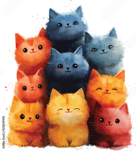 cute cartoon cats sitting next to each other with a little space in between with a white background