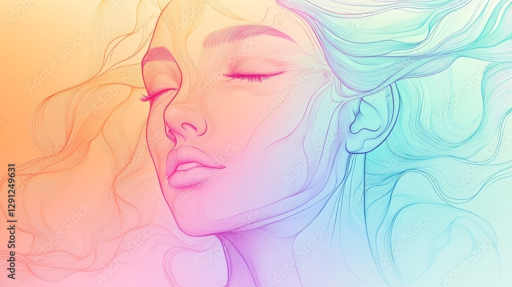 Ethereal Portrait of a Woman with Flowing Hair and Dreamy Colorful Background Ethereal Portrait of a Woman with Flowing Hair and Dreamy Colorful Background