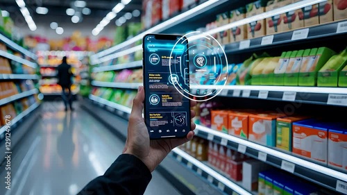 Smart Shopping Experience in Supermarket with Smartphone Scanning Product Data and Digital Display

