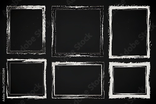 A vintage set of black and white photo frames offers blank space for artful wall decoration