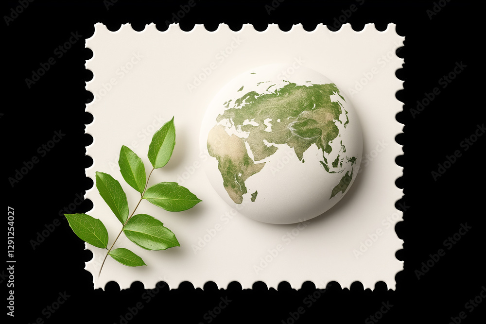 Obraz premium Stamp with globe on black background. World Post Day concept