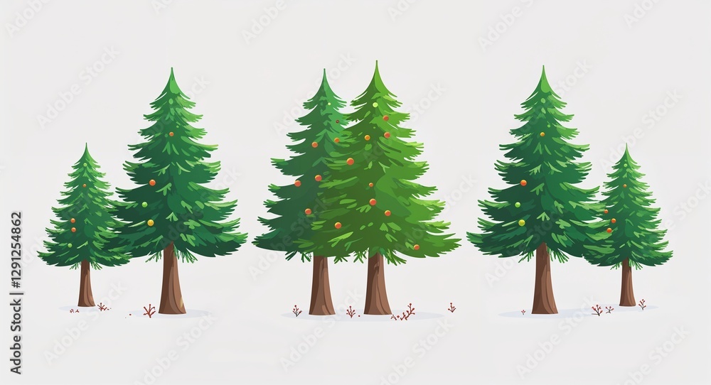 Fototapeta premium Set bundle of spruce tree minimalist childish style illustration on plain white background
