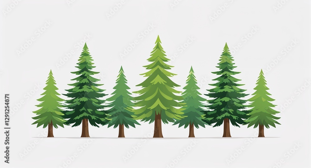 Set bundle of spruce tree minimalist childish style illustration on plain white background Set bundle of spruce tree minimalist childish style illustration on plain white background