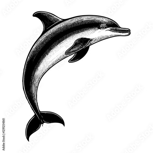 Wallpaper Mural dolphin jump sketch engraving black and white outline. Scratch board imitation. Torontodigital.ca