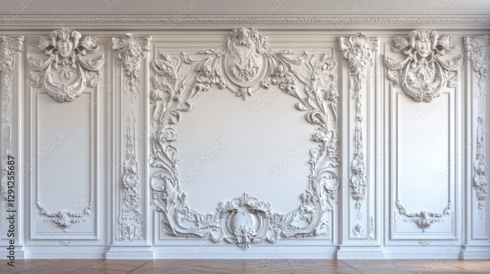 Naklejka premium elegant white rococo wall paneling