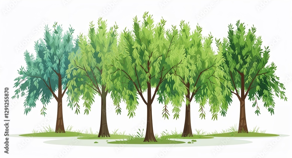 Obraz premium Set bundle of willow tree minimalist childish style illustration on plain white background