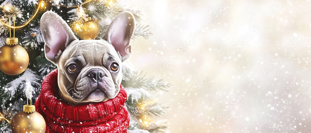 Adorable Bulldog Dog Snuggled in a Cozy Red Scarf Sitting Comfortably Perfect for Capturing the Warmth and Charm of Pets in Winter Settings and Holiday Themes Adorable Bulldog Dog Snuggled in a Cozy Red Scarf Sitting Comfortably Perfect for Capturing the Warmth and Charm of Pets in Winter Settings and Holiday Themes