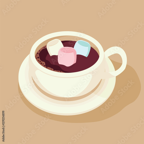 Cup of coffee with marshmallows in light colors