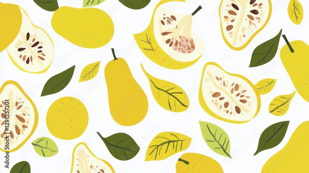 Charming Yellow Fruit Pattern with Leaves - A Delightful Visual Feast Charming Yellow Fruit Pattern with Leaves - A Delightful Visual Feast