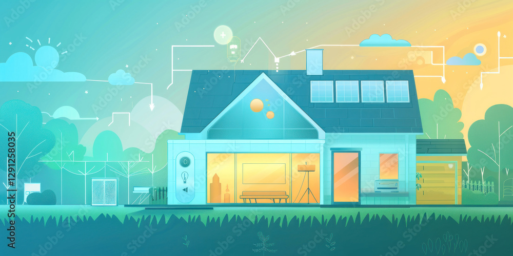 A demonstration of a smart thermostat in an energy-efficient home, with a visual interface displaying weather updates and energy usage A demonstration of a smart thermostat in an energy-efficient home, with a visual interface displaying weather updates and energy usage