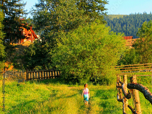 Wallpaper Mural Beautiful summer scenery in a mountain village with lush green nature Torontodigital.ca